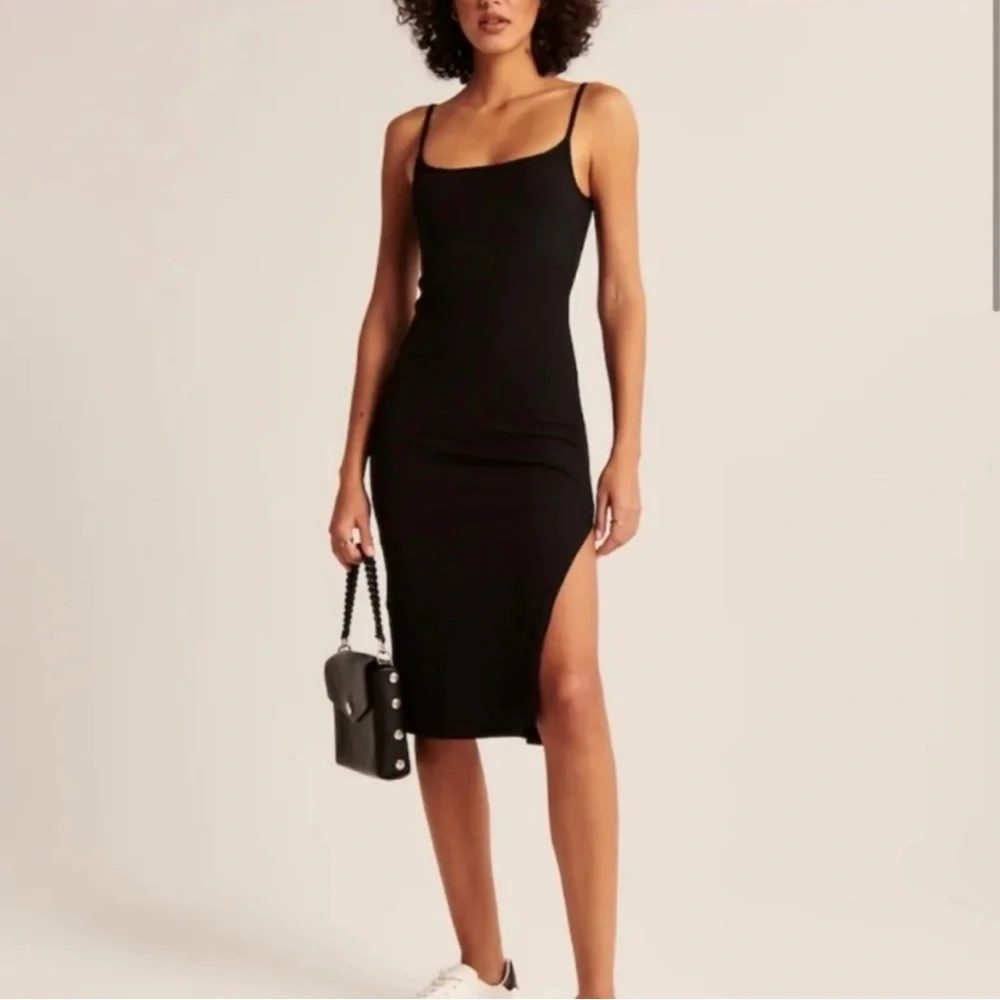Abercrombie and Fitch Knit Midi Black Dress with Side Slits - Picture 1 of 8